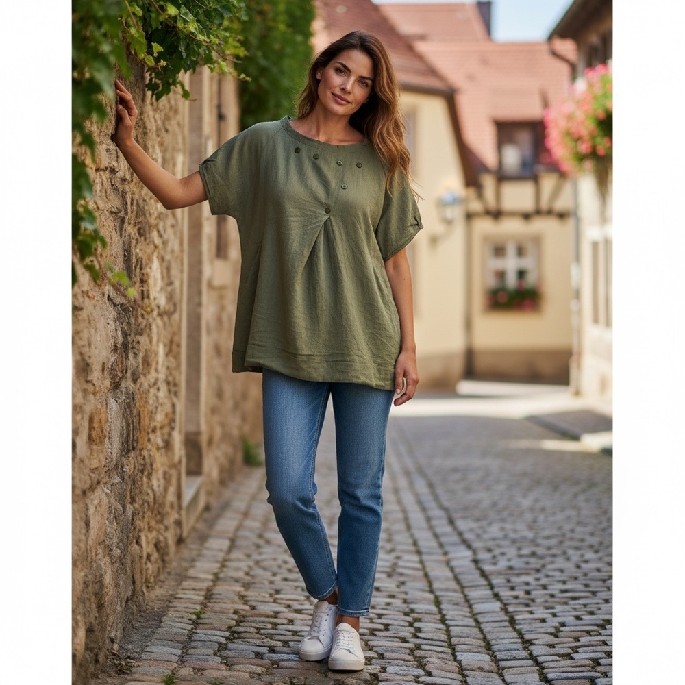 CLASSIC FASHION Casual Olive Green Top size large